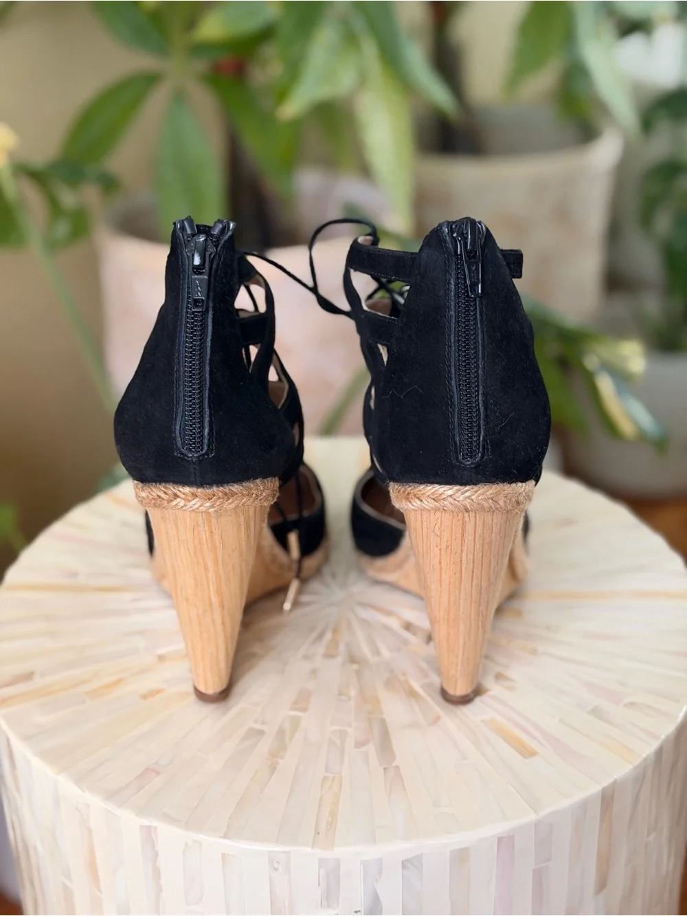 Aquazzura Black Suede Lace-Up Wedge Espadrille 37.5 / 7.5